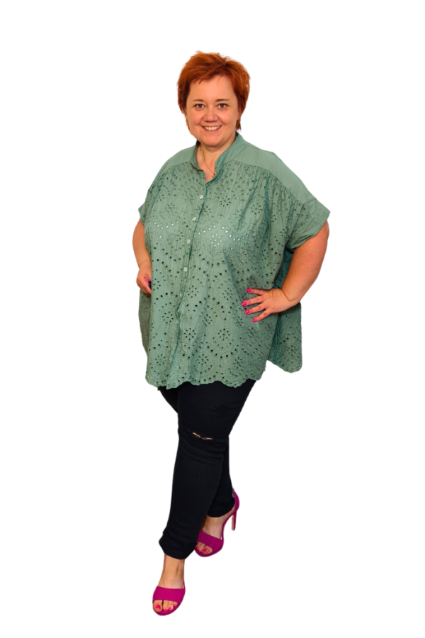 Plus size madeirová blúzka - khaki